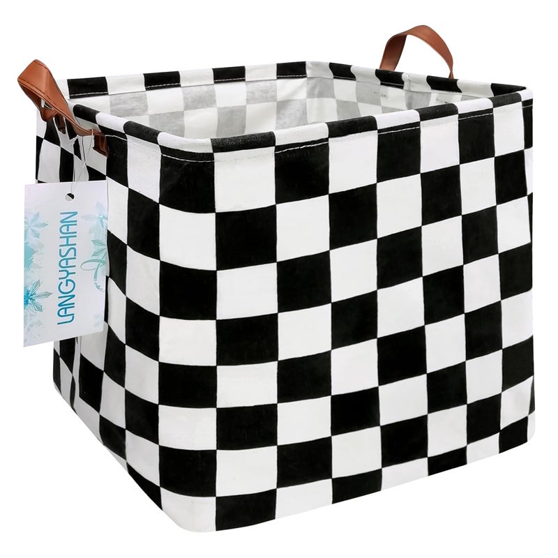 LANGYASHAN Square Storage Baskets Waterproof Canvas Children Laundry Nursery Hamper for Shelves Gift Baskets Toy Organizer Room Decor (Square Racing flag) - Image 1